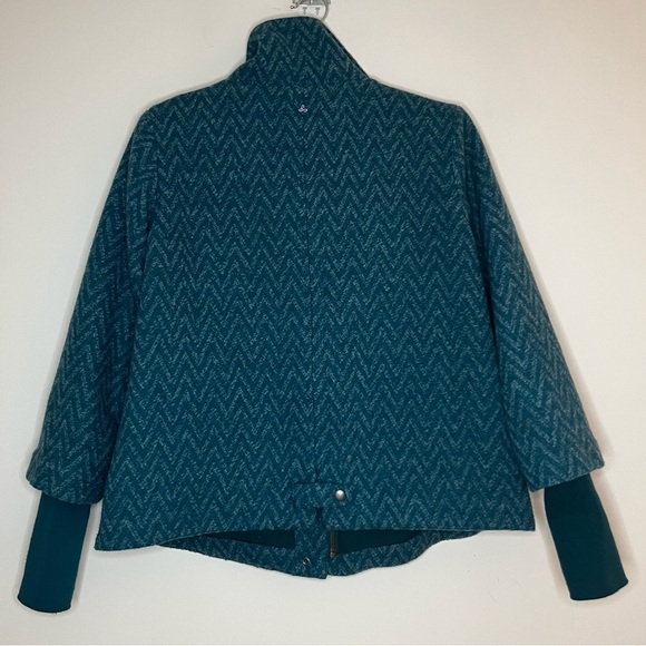 PRANA Lily Wool Blend Cozy Winter Deep Teal Chevron Zigzag Pattern Jacket Coat - Picture 8 of 12